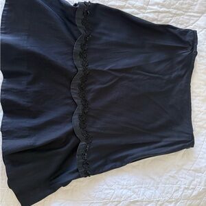 Odille Black Scalloped A-Line Skirt with Floral Trim